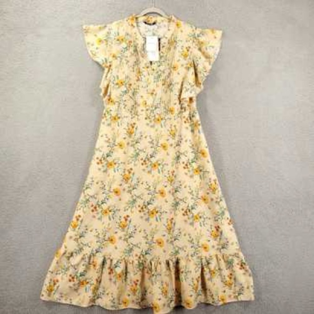 Size 14 - 16 • 1x BloomChic • yellow floral ruffle pleated front midi dress NWT - Picture 5 of 5